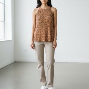 Adrianna Papell Tan Floral Tank Tops Casual Summer Fits S-M Frame